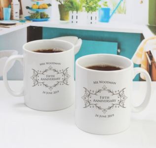 Pair of Personalised Fifth Anniversary Mugs Product Image