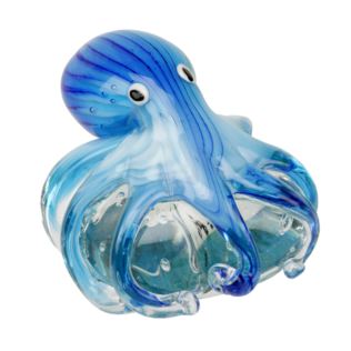 Objets d'art Glass Figurine - Blue Octopus on Rock Product Image