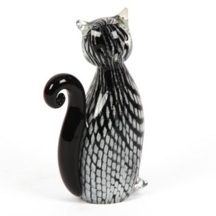 Objets d'art Glass Figurine - Black & White Striped Cat Product Image