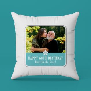 Personalised  60th Birthday Blue Photo Upload Cushion Product Image