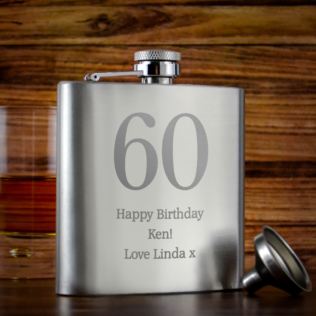 Personalised 60th Birthday Brushed Stainless Steel Hip Flask Product Image