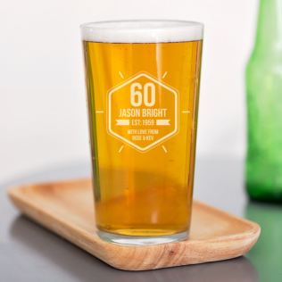 Personalised 60th Birthday Straight Sided Pint Glass Product Image
