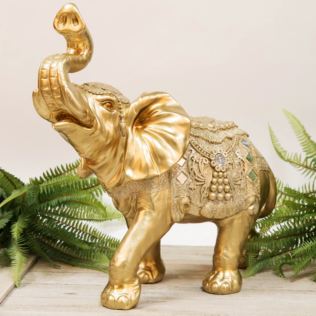 Gold Finish Resin Elephant Figurine 41cm Product Image
