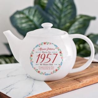 Personalised 65th Birthday Teapot - Floral Design Product Image
