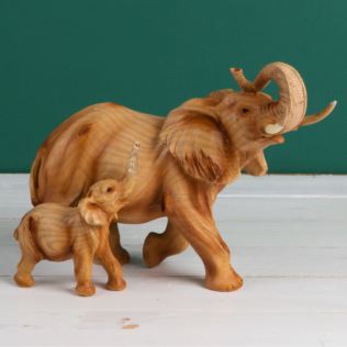 Naturecraft Wood Effect Resin Figurine - Elephant & Calf Product Image