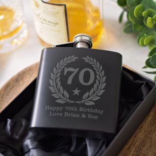 Personalised 70th Birthday Black Hip Flask Product Image