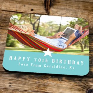 Personalised 70th Birthday Blue Photo Coaster Product Image