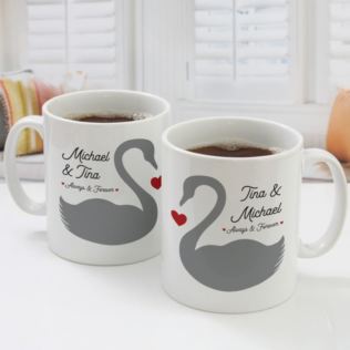 Personalised Pair Of Romantic Swans Mugs Product Image