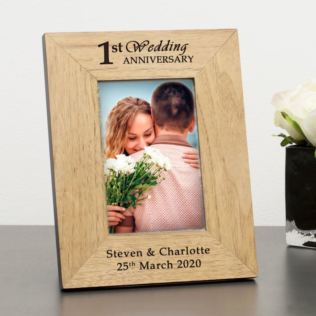 Personalised 1st Wedding Anniversary Wooden Photo Frame Product Image