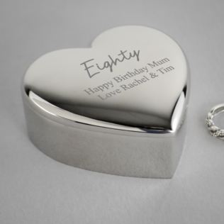 Personalised Silver Plated 80th Birthday Heart Trinket Box Product Image
