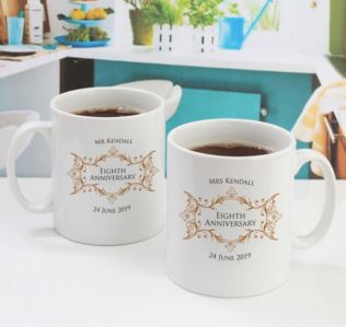 Pair of Personalised Eighth Anniversary Mugs Product Image