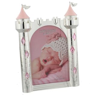 4" x 6" - Silver Plated & Pink Crystal Castle Photo Frame Product Image