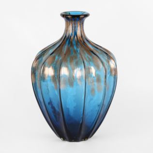 Objets d'Art Glass Vase Blue & Bronze 32cm Product Image