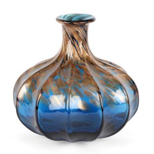 Objets d'Art Glass Vase Blue & Bronze 21.5cm Product Image