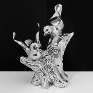Naturecraft Silver Finish Ceramic Figurine - 2 Birds in Tree Product Image