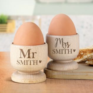 Personalised Couples Wooden Egg Cup Set Product Image