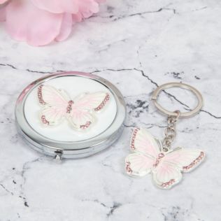 SOPHIA® Pearl White Epoxy Butterfly Compact & Keyring Set Product Image