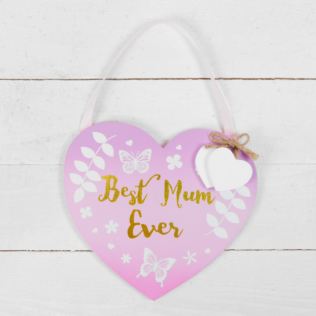 Best Mum Ever Ombre Pink Hanging Heart Plaque Product Image