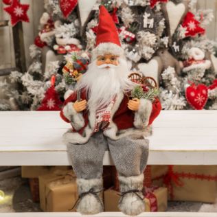 Sitting Santa w/ Red & White Overcoat & Snow Shoes 32cm Product Image
