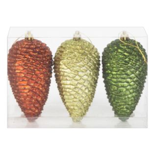 Set of 3 Green & Brown Pinecone Tree Ornaments Product Image