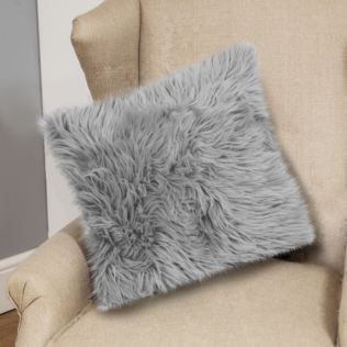 Grey Textured Faux Fur Cushion 45cm x 45cm Product Image