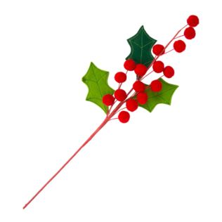 Red & Green Holly Single Stem Pick 61cm Product Image