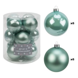 Set of 12 Soft Green Glass Baubles 6.7cm Product Image