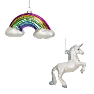 Set of 2 Unicorn & Rainbow Glass Baubles Product Image