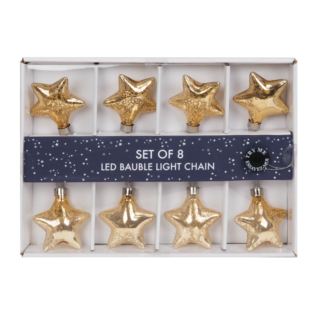 8 Glass Gold Star Bauble LED Light Chain Product Image