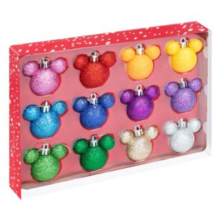 Disney Set of 12 Glitter Mickey & Minnie Mouse Head Baubles Product Image