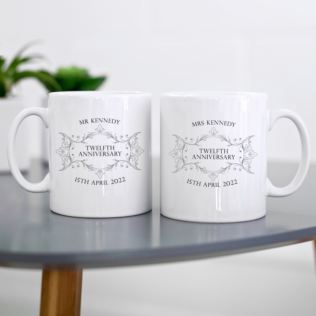 Pair of Personalised Twelfth Anniversary Mugs Product Image