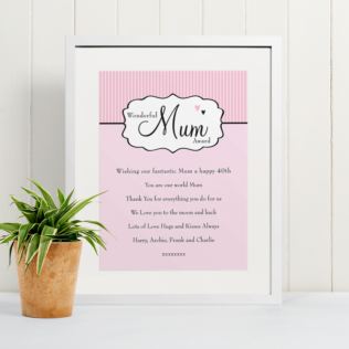 Personalised Wonderful Mum Award Framed Print Product Image