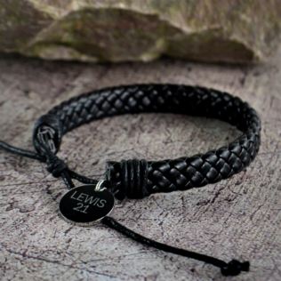 Personalised Men's Black Leather Weave Bracelet Product Image