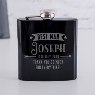 Personalised Best Man Shiny Black Hip Flask Product Image