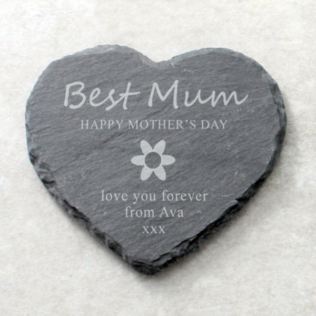 Best Mum Personalised Heart Shaped Slate Coaster Product Image