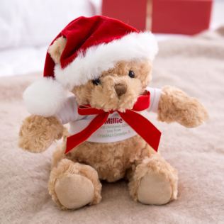 Personalised Christmas Teddy Bear with Santa Hat Product Image