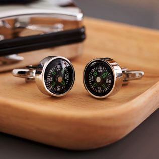 Working Compass Cufflinks In Personalised Gift Box Product Image