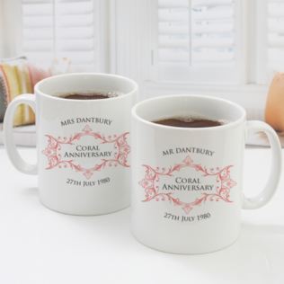 Pair of Personalised Coral Anniversary Mugs Product Image