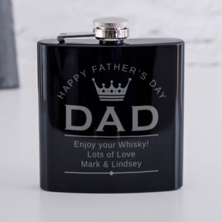 Personalised Happy Father's Day Dad Shiny Black Hip Flask Product Image