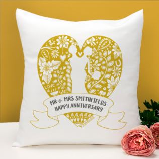 Exclusive Personalised Golden Anniversary Doodle Heart Cushion by DoodleDeb Product Image