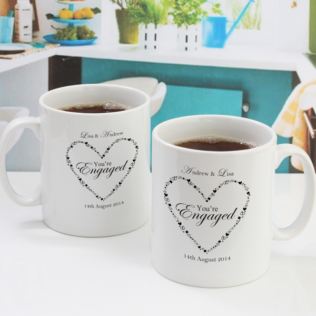 Personalised You're Engaged Heart Design Pair Of Mugs Product Image