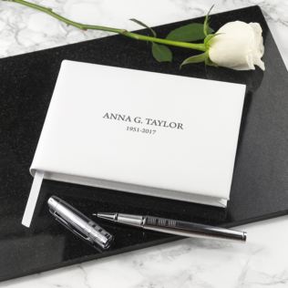 Engraved White Leather Memoriam Book Product Image