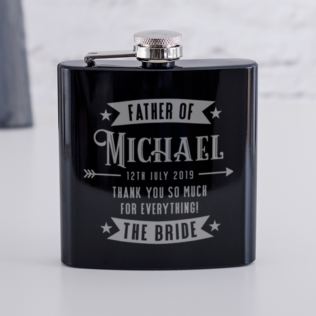 Personalised Father Of The Bride Shiny Black Hip Flask Product Image