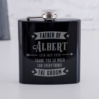 Personalised Father Of The Groom Shiny Black Hip Flask Product Image