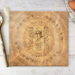 Personalised Wood Effect Family Tree Coat of Arms Chopping Board Product Image