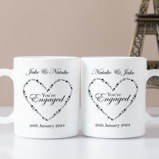 Personalised You're Engaged Heart Design Pair Of Mugs Product Image