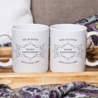 Pair of Personalised Silver Anniversary Mugs Product Image