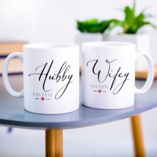 Personalised Hubby & Wifey Pair Of Mugs Product Image