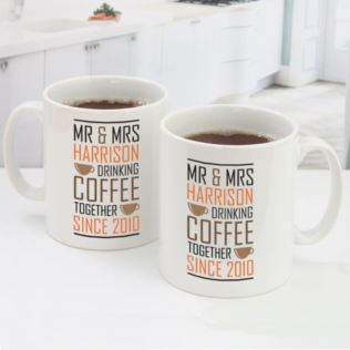 Personalised Pair Of Drinking Coffee Together Since Mugs Product Image