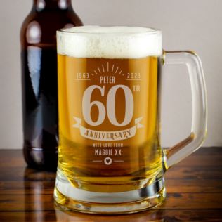 Personalised 60th Anniversary Glass Tankard Product Image